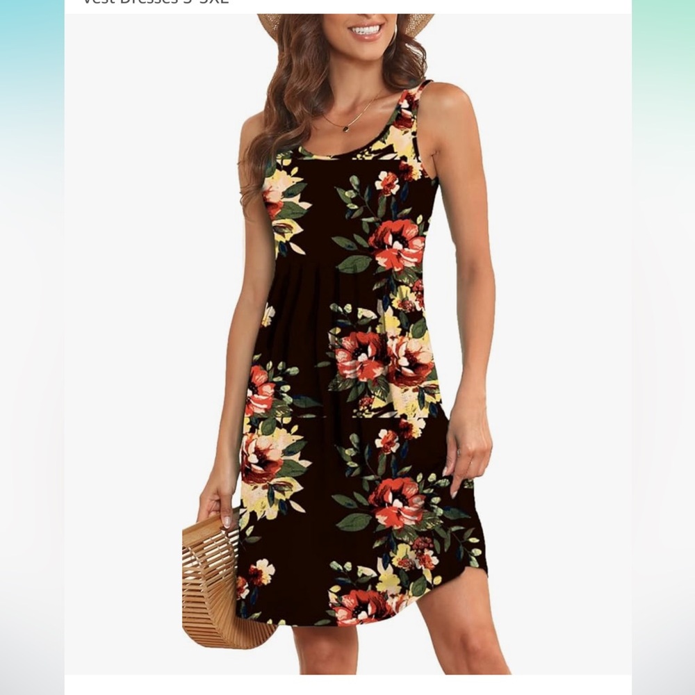 Akihoo Women Summer Casual Sleeveless Midi Plain Pleated Tank Vest Dresses